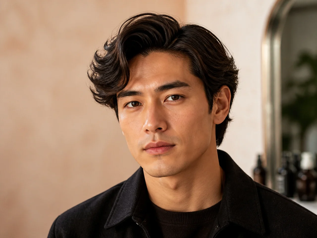 Medium wavy side part with three and a half inches of Type 2B waves cascading from a defined parting