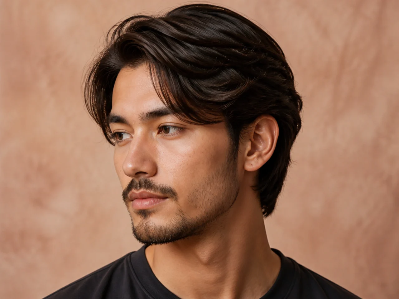 Medium layered side part with three and a half inches of soft internal layers and scissor-blended sides on a young man