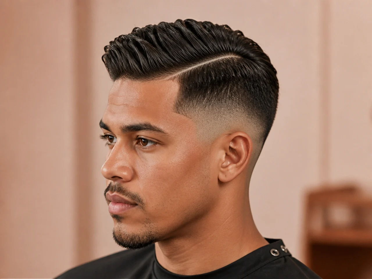 Medium hard part shaved above a skin fade with a three-inch textured top on a young man