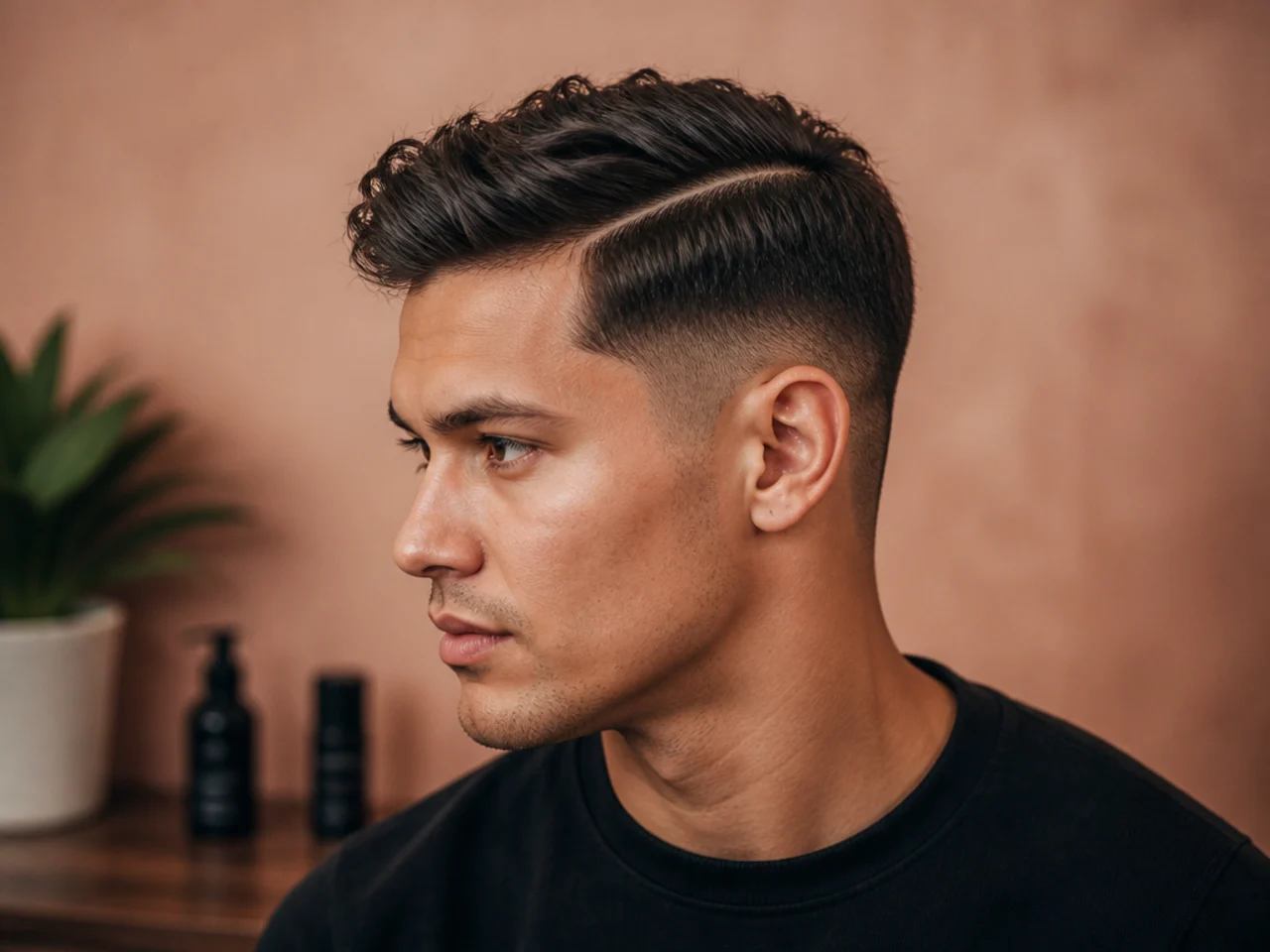 Disconnected short side part with a hard undercut on the sides and no blend to the top