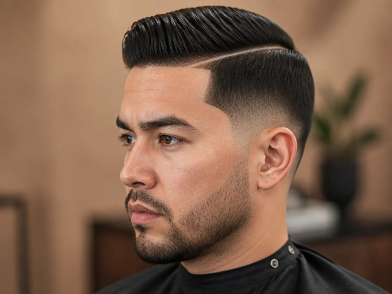 Short side part with a razor-sharp line-up along the hairline on a young man