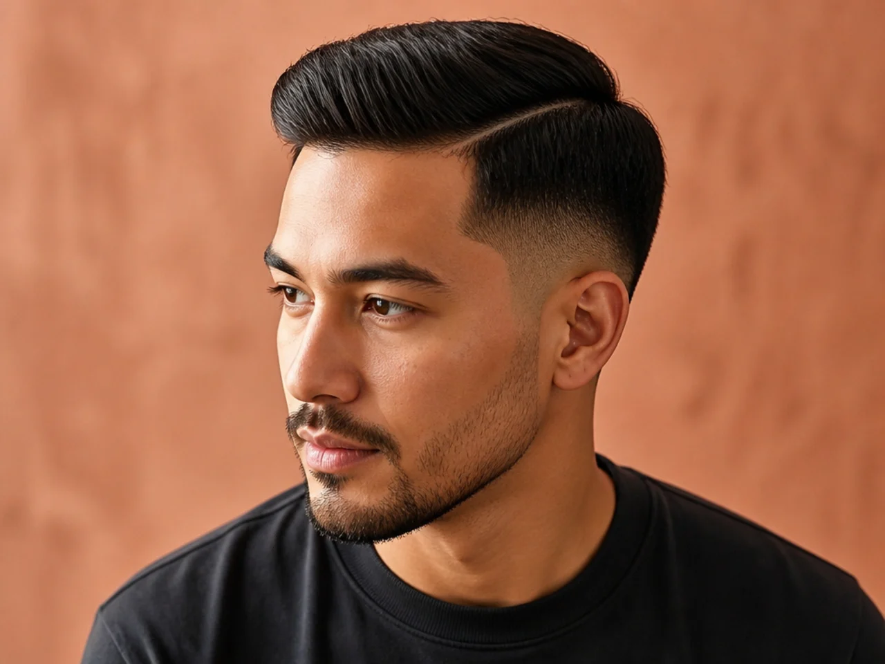 Short side part with a mid fade starting at the temple on a young man