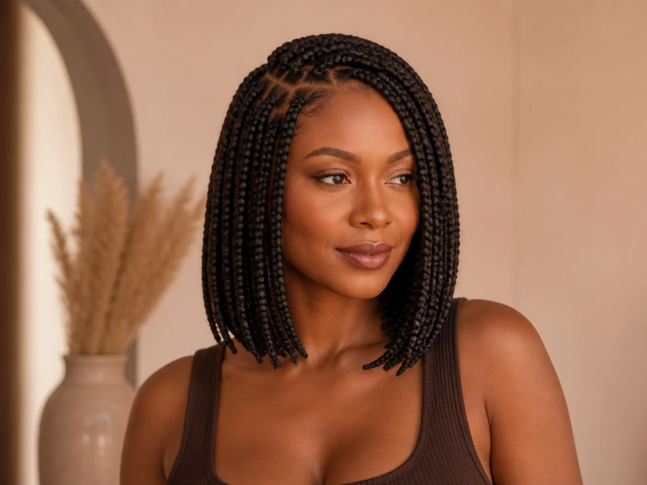 A side-parted medium braid bob