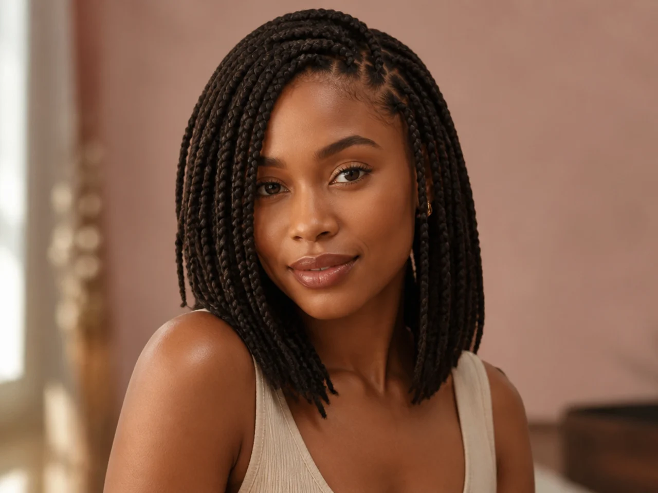 Shoulder-length side-parted medium braids