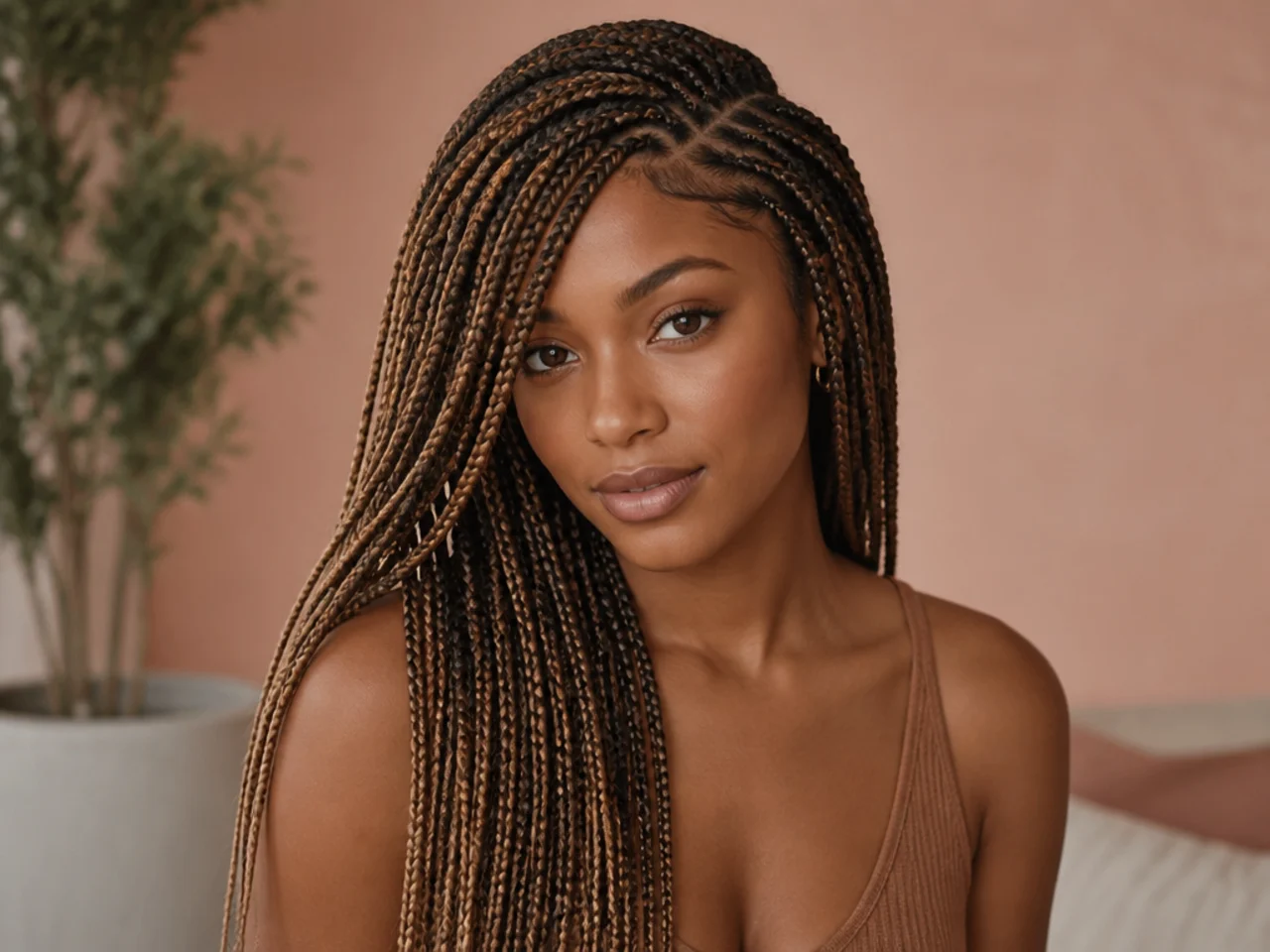 Side-parted braids with highlights on the sweep