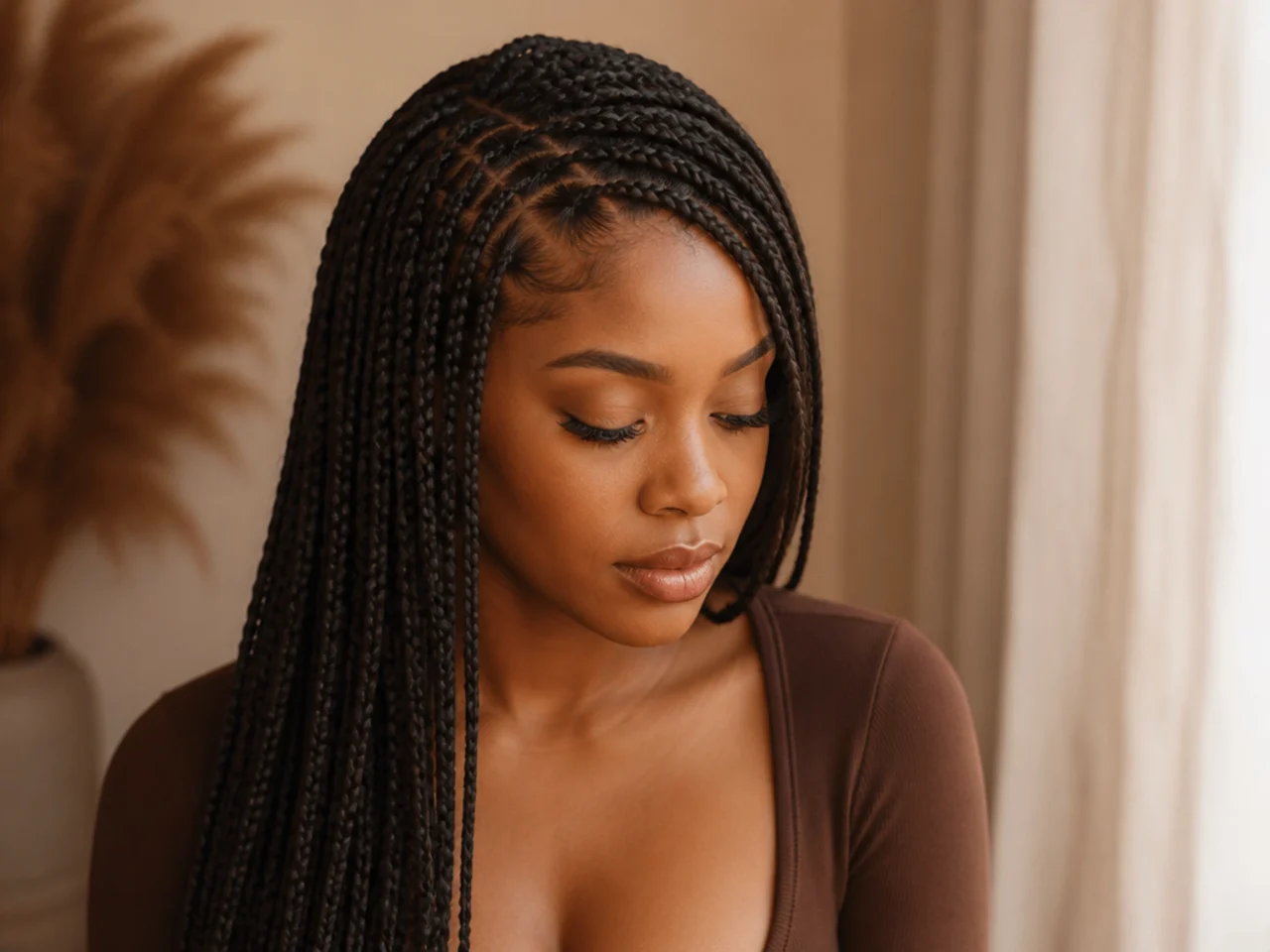 Side-parted braids with a balanced braid count