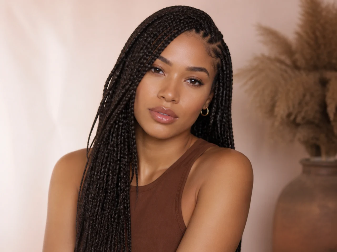 Medium braids with a deep side part