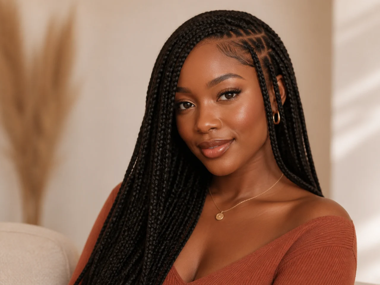 Side-parted braids with face-framing pieces