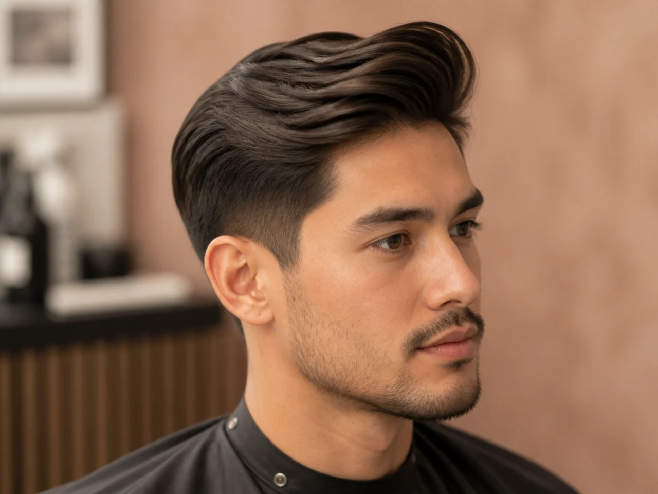 Round brush lifting the front section of hair up and diagonally across for a side quiff