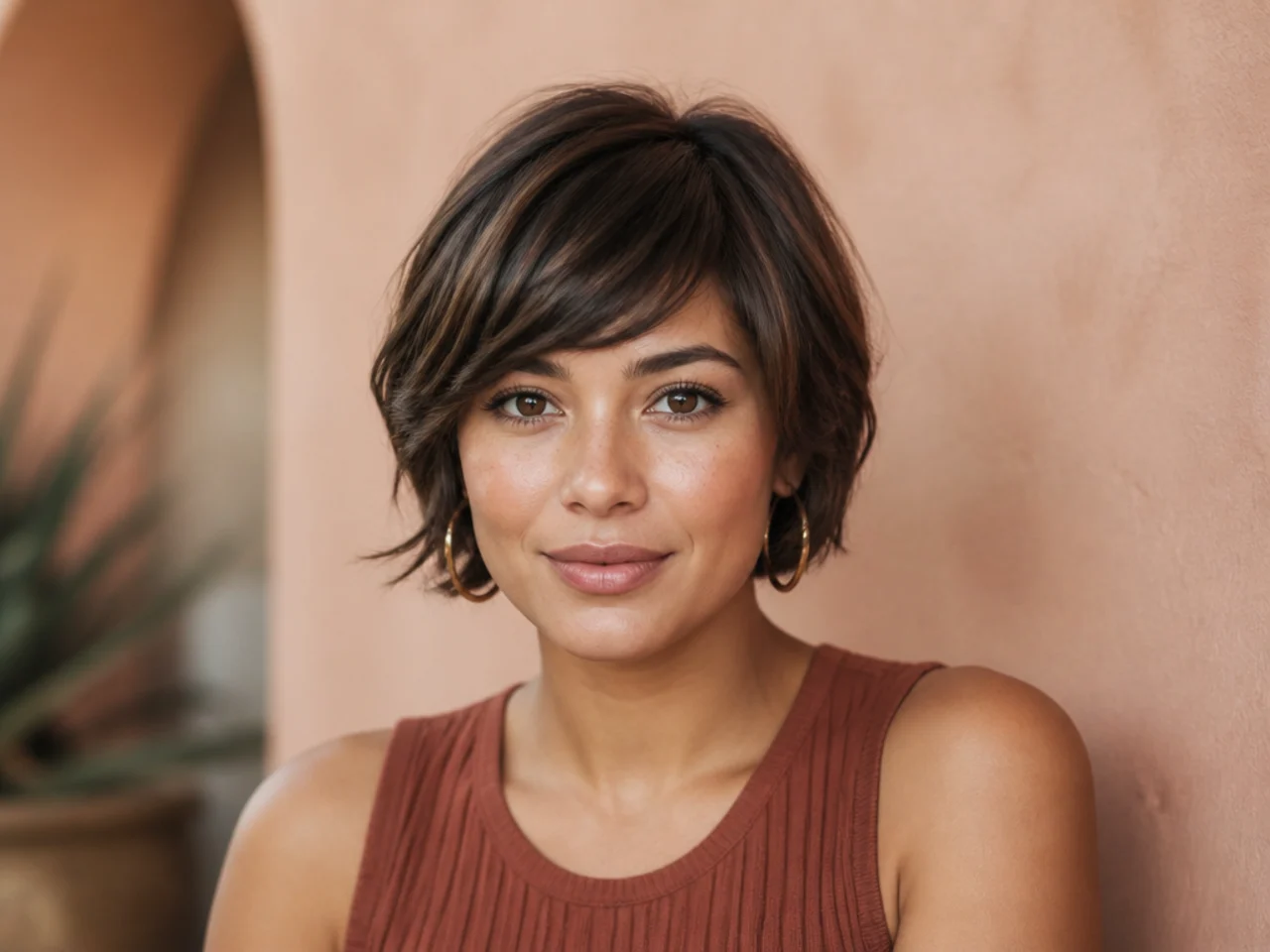 A short fringe stopping at brow level