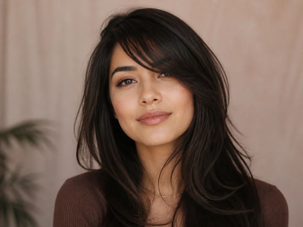Wispy long side swept bangs