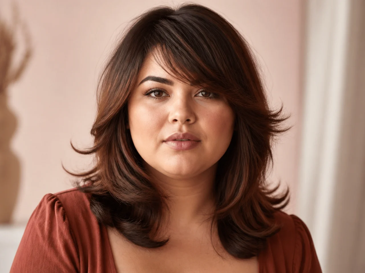 Layers flaring at cheek height widening a round face