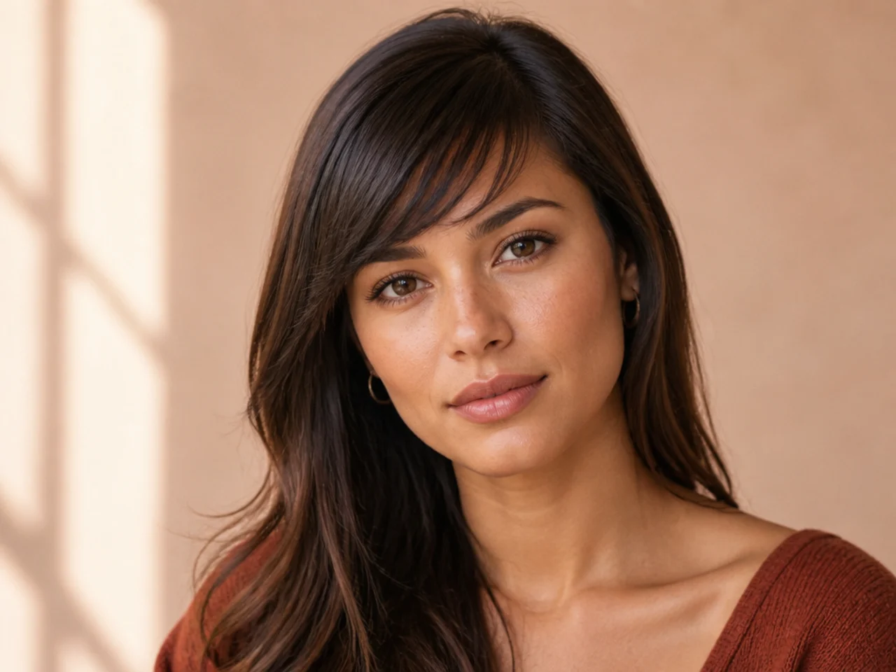 A fringe lying flat against the forehead