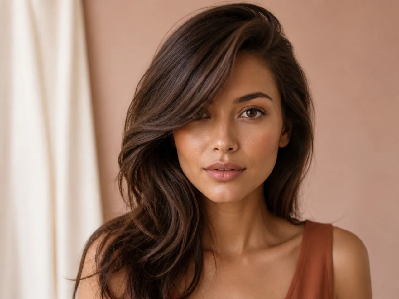 Side swept bangs from a deep part