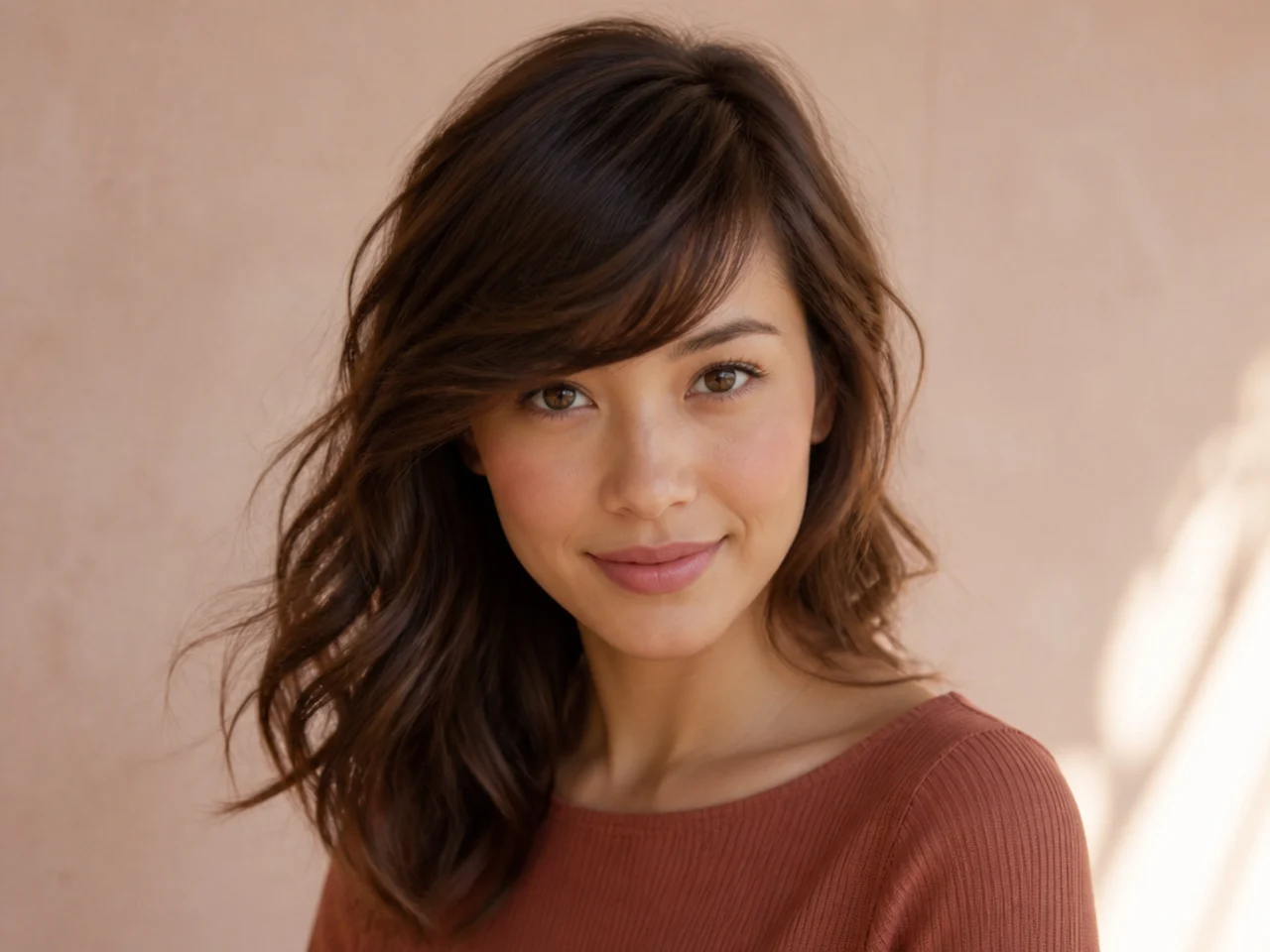 Side swept bangs on fine wavy hair