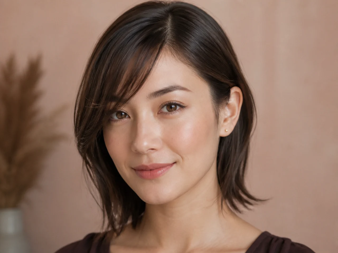 Side swept bangs tucked behind one ear on fine hair