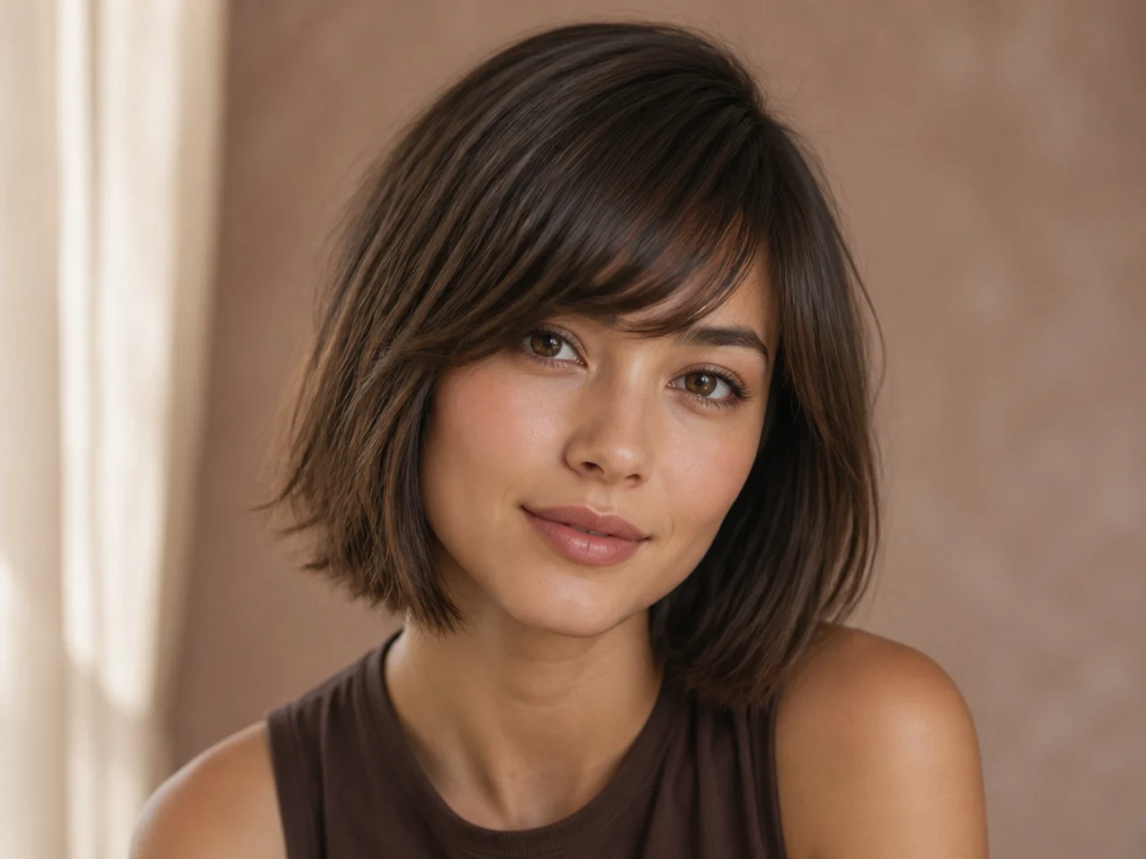 Blunt-edged side swept bangs on fine hair