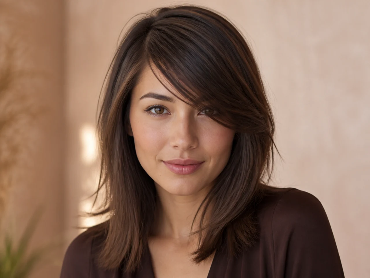 Side swept bangs from a deep side part on fine hair