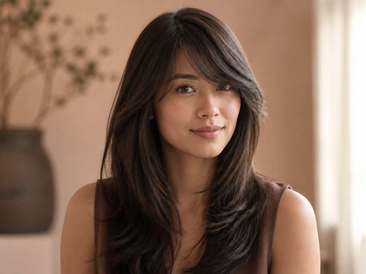 A fringe connected into face-framing layers