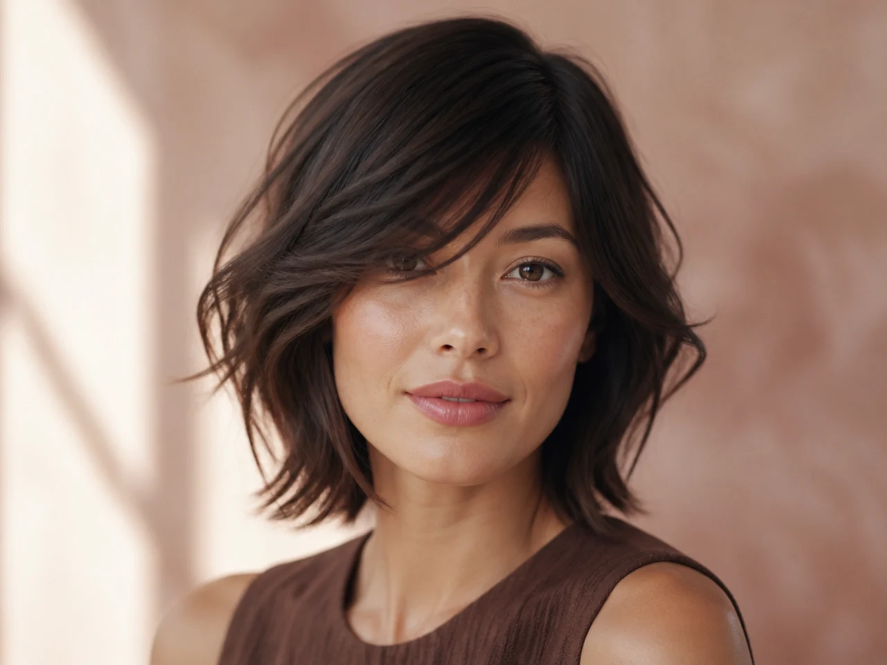 Jaw-length side swept bangs