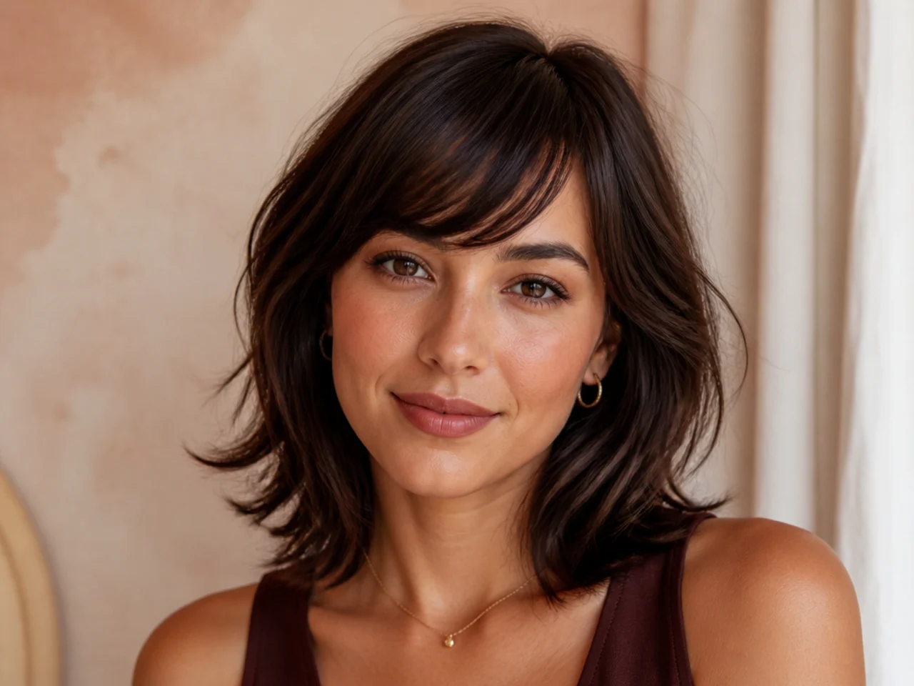 Brow-length short side swept bangs