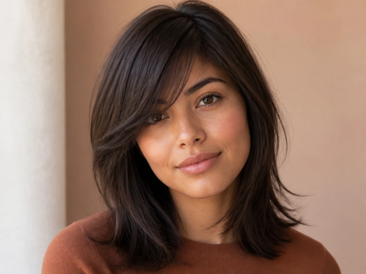 Side swept bangs with layers on fine hair