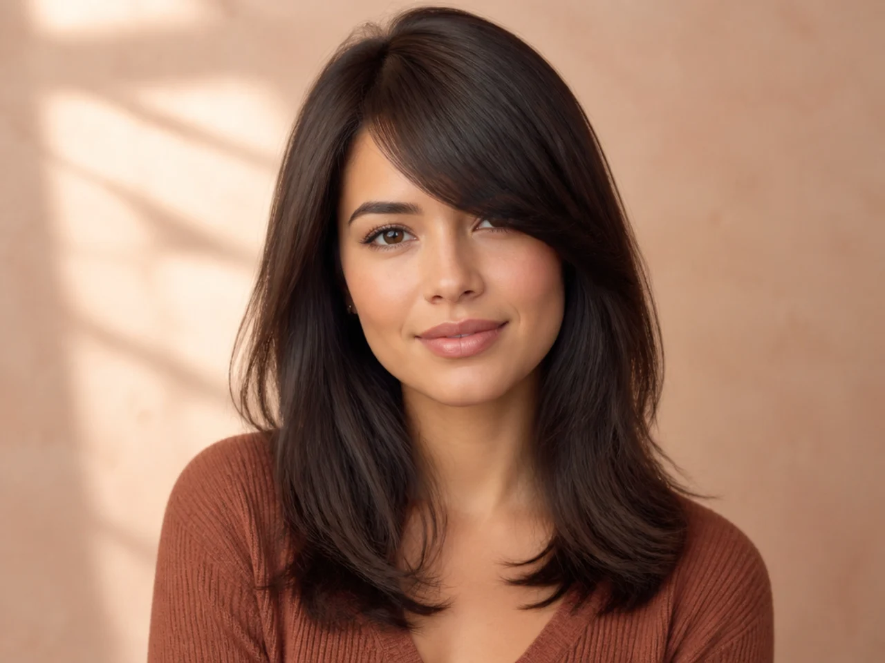 Side swept bangs with minimal layers