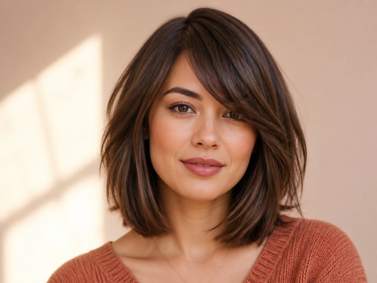 Side swept bangs with a long bob