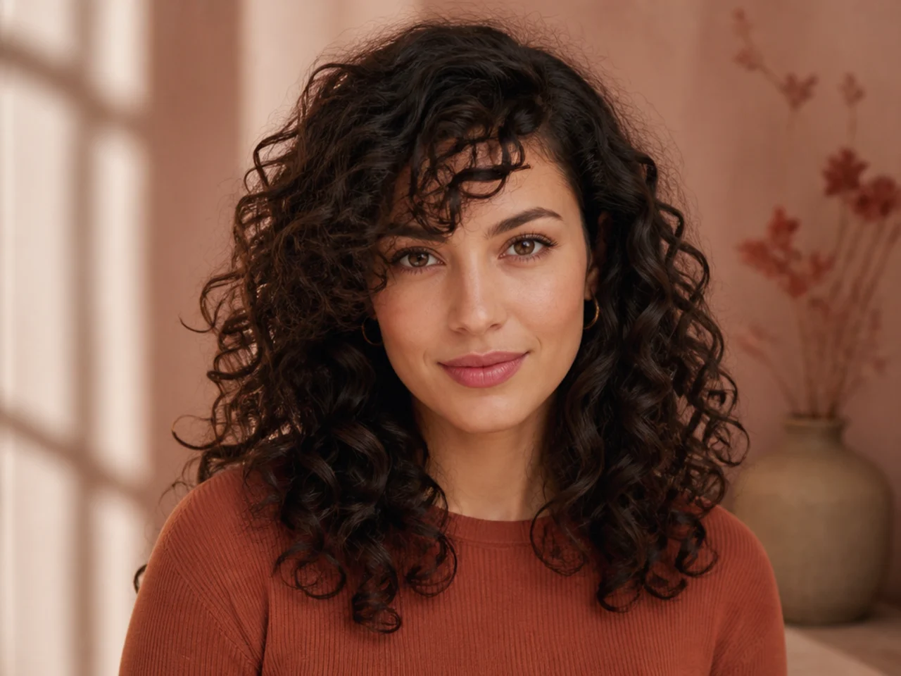 Curly side swept bangs