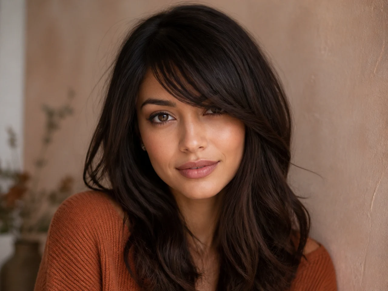 Side swept bangs on thick hair
