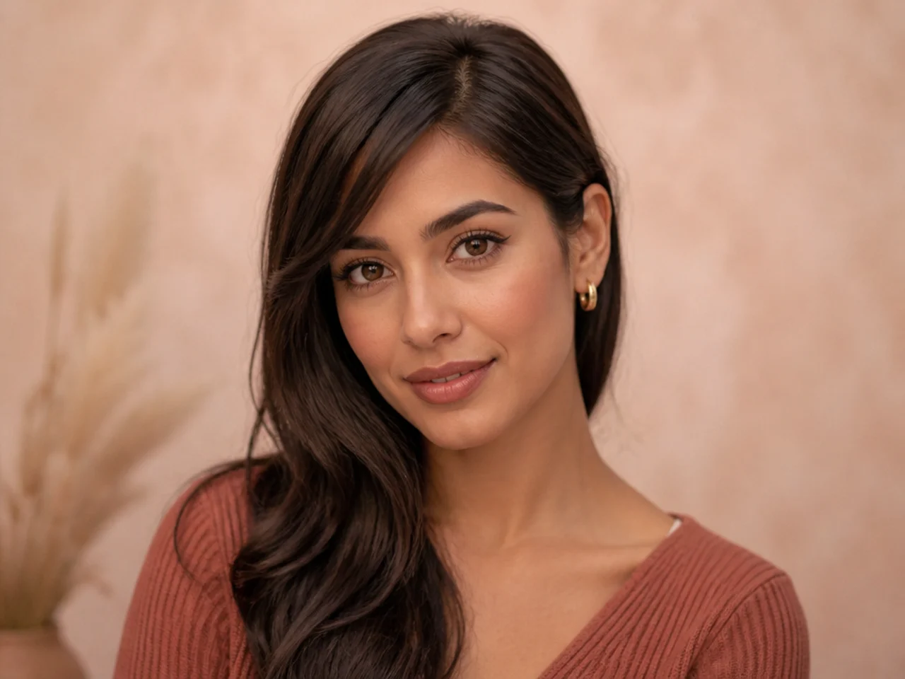 Side swept bangs tucked behind one ear