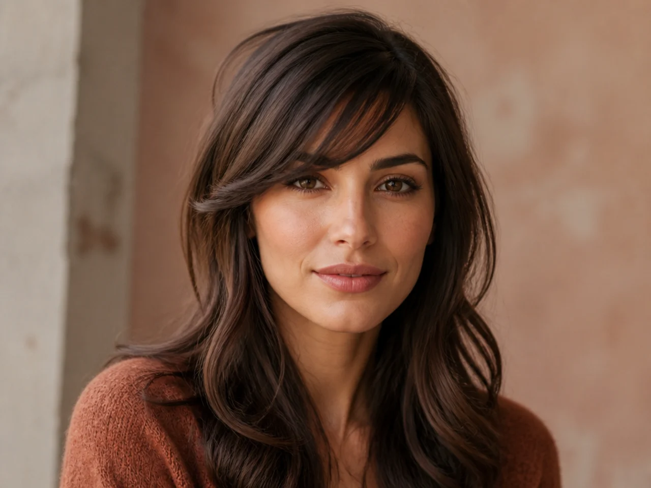 Eyebrow-length side swept bangs