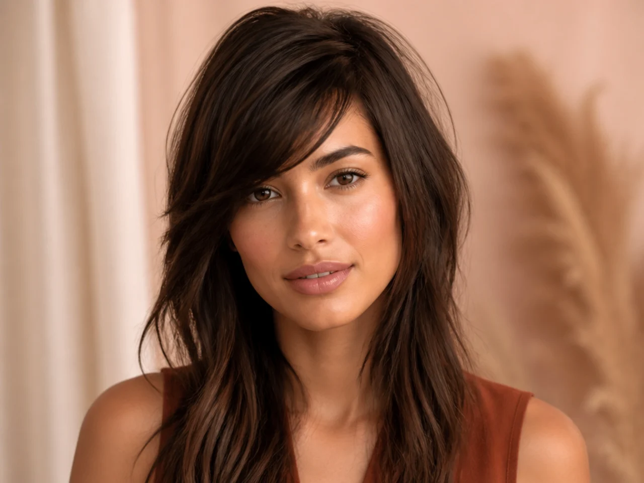 Textured side swept bangs with separated ends