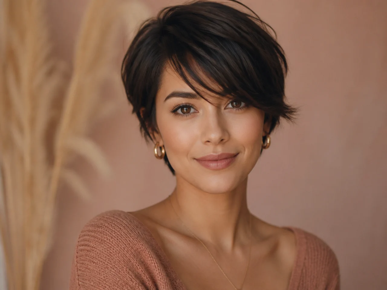 Side swept bangs on short hair