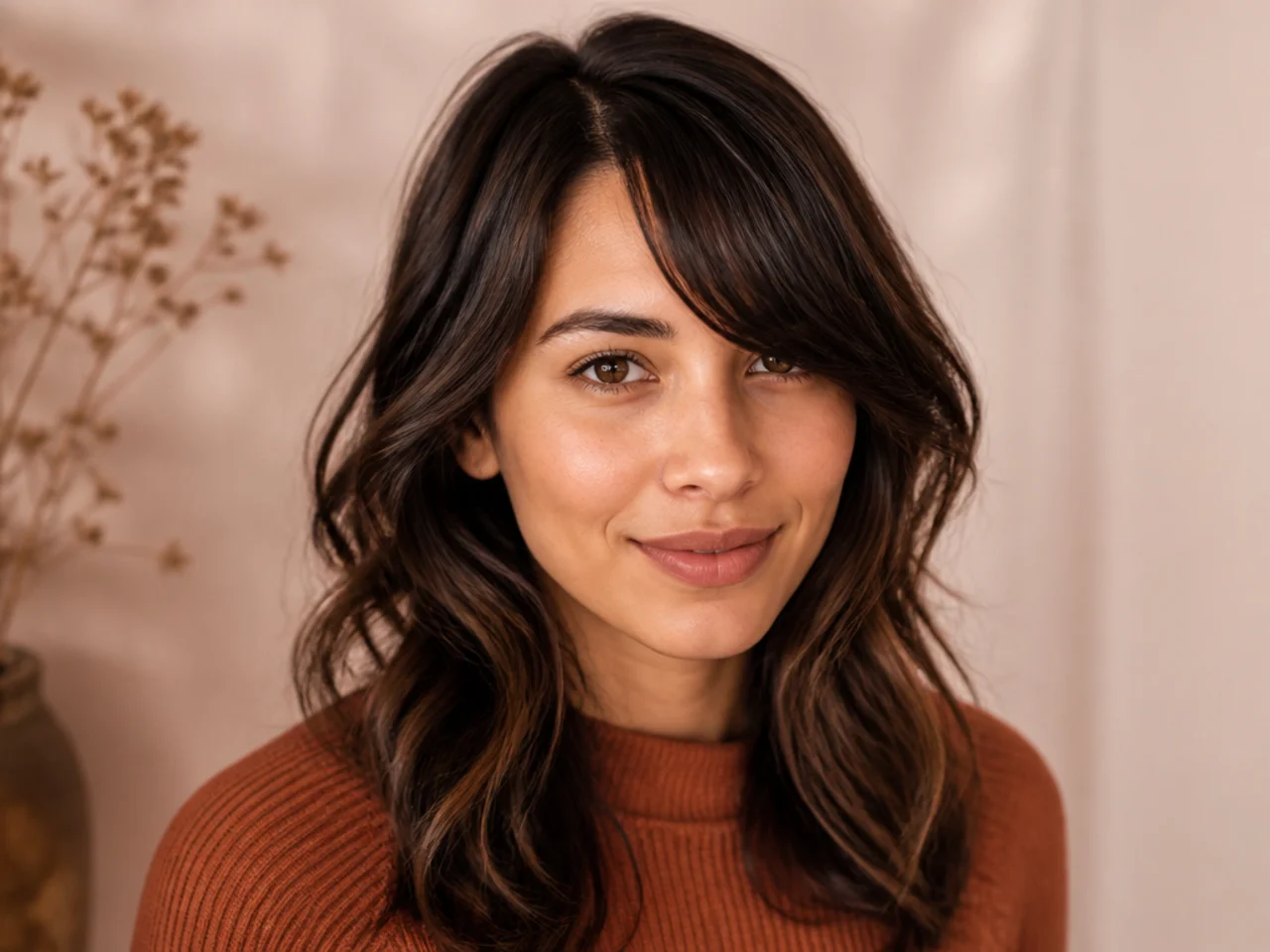Grown-out side swept bangs
