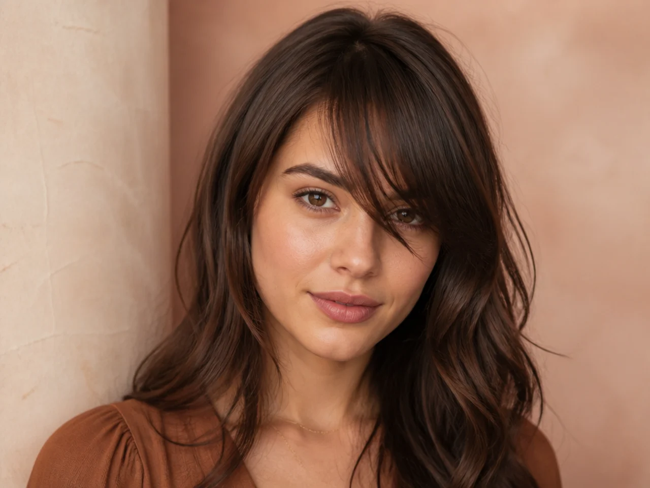 Side swept bangs that have fallen forward