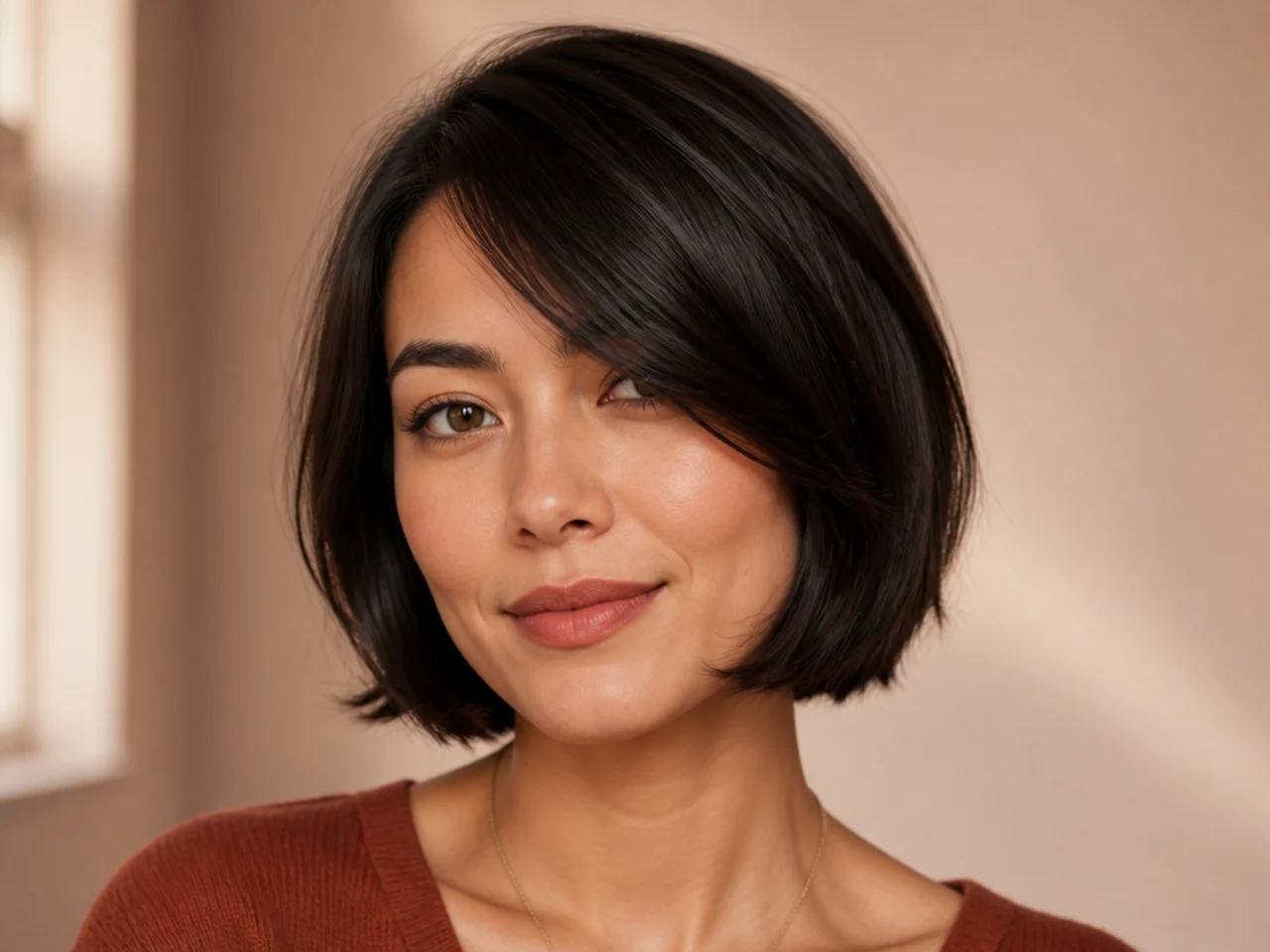 Jaw-length side swept bangs