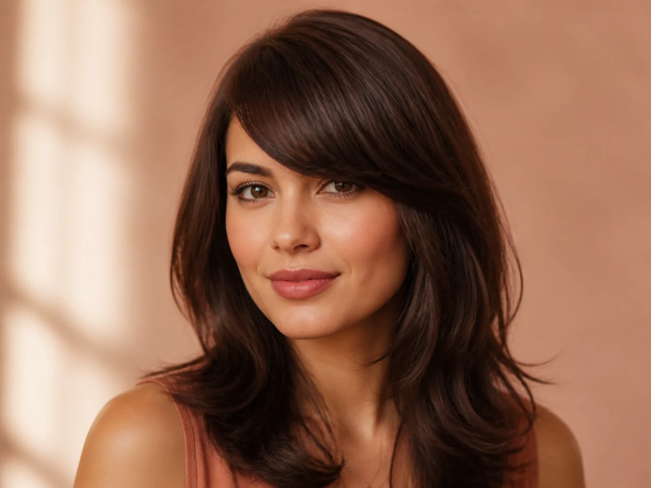 Thick blunt side swept bangs