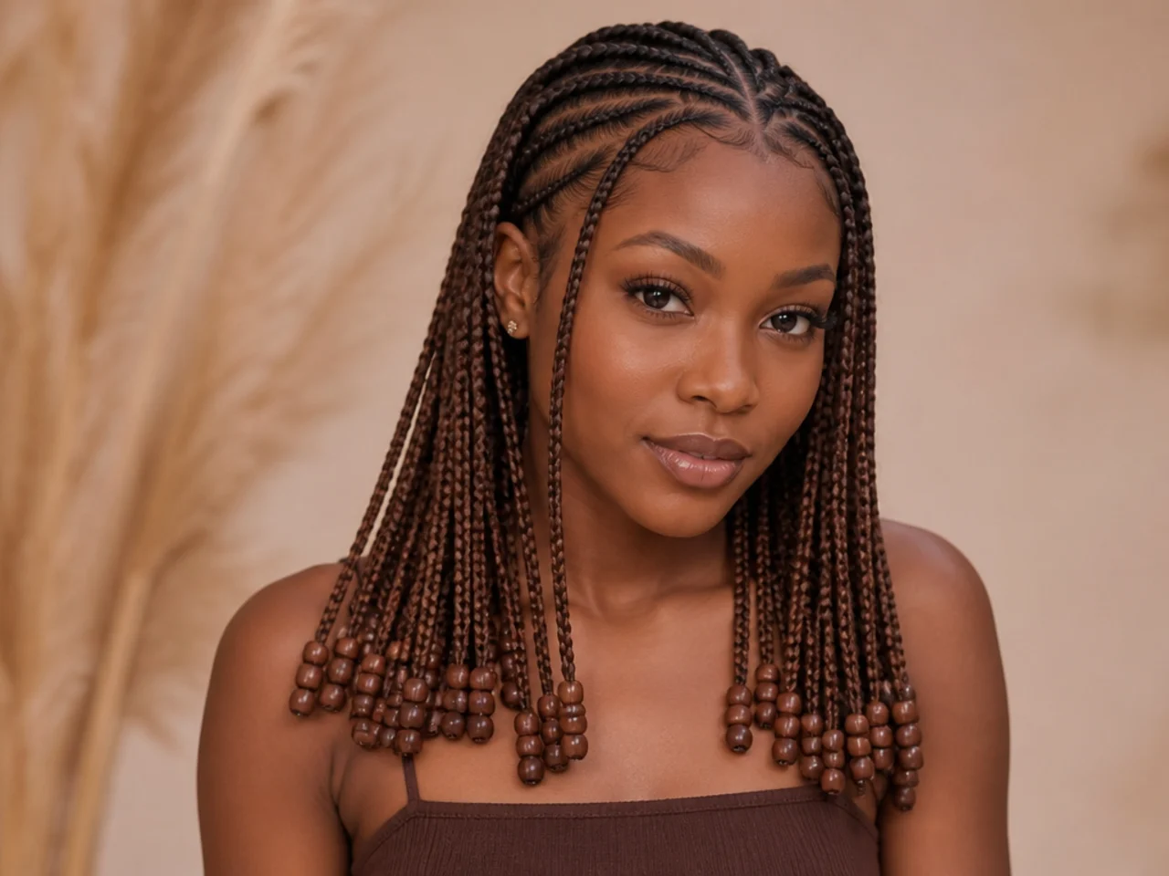 Beads matched to the braiding hair colour for a tonal finish