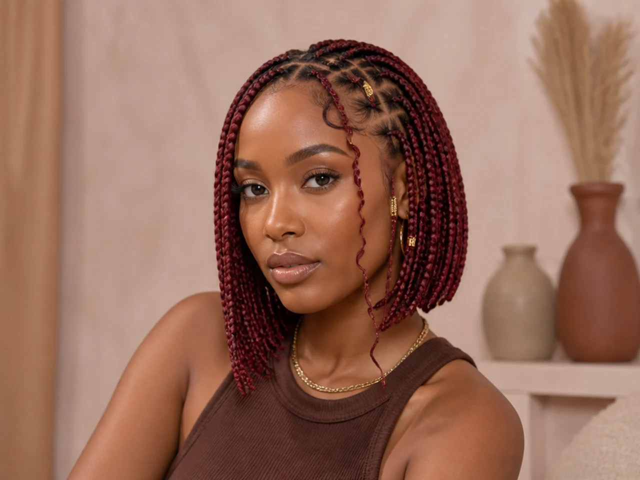 Fulani bob in a deep burgundy shade