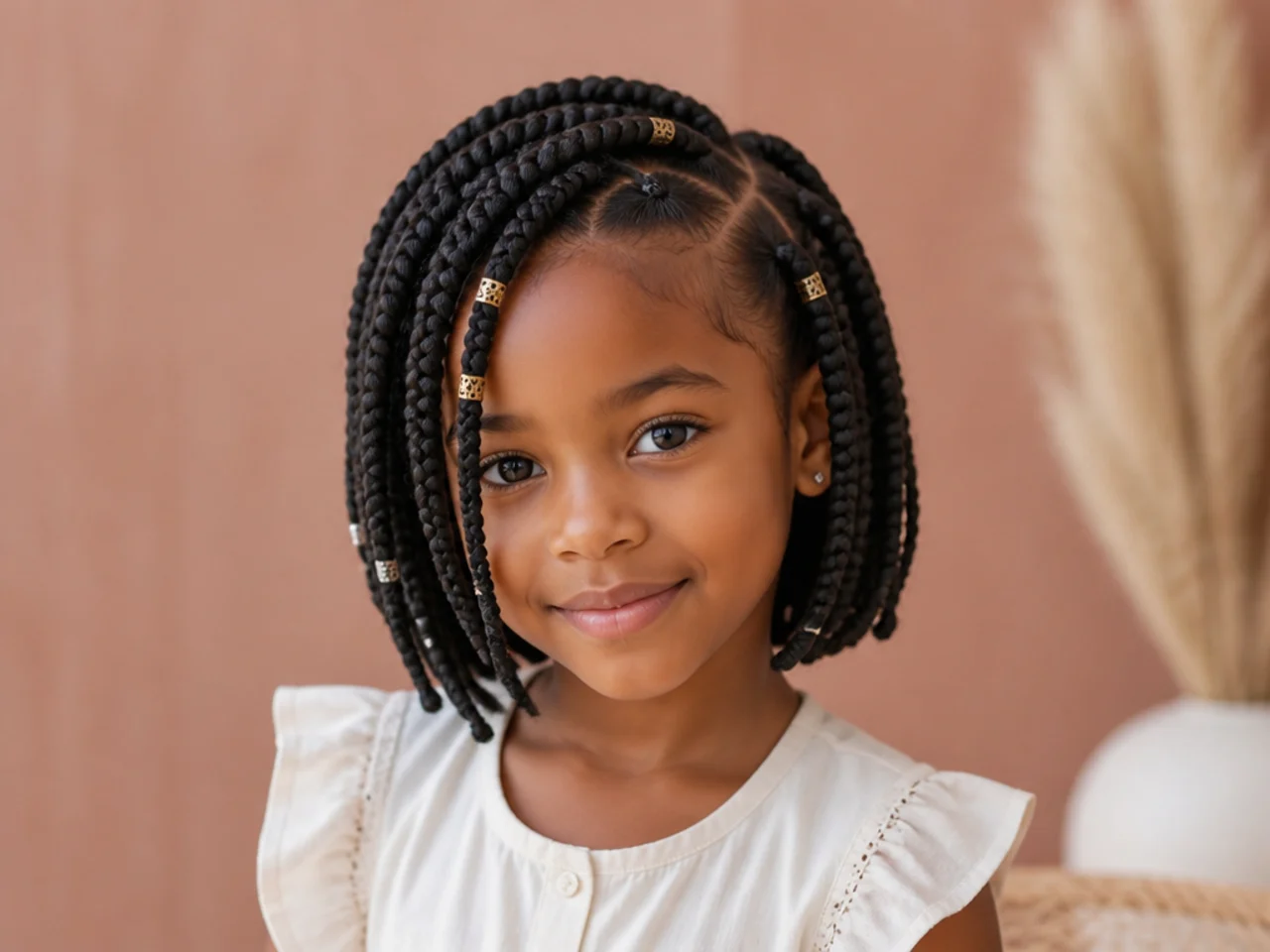 Child wearing a short jumbo Fulani bob