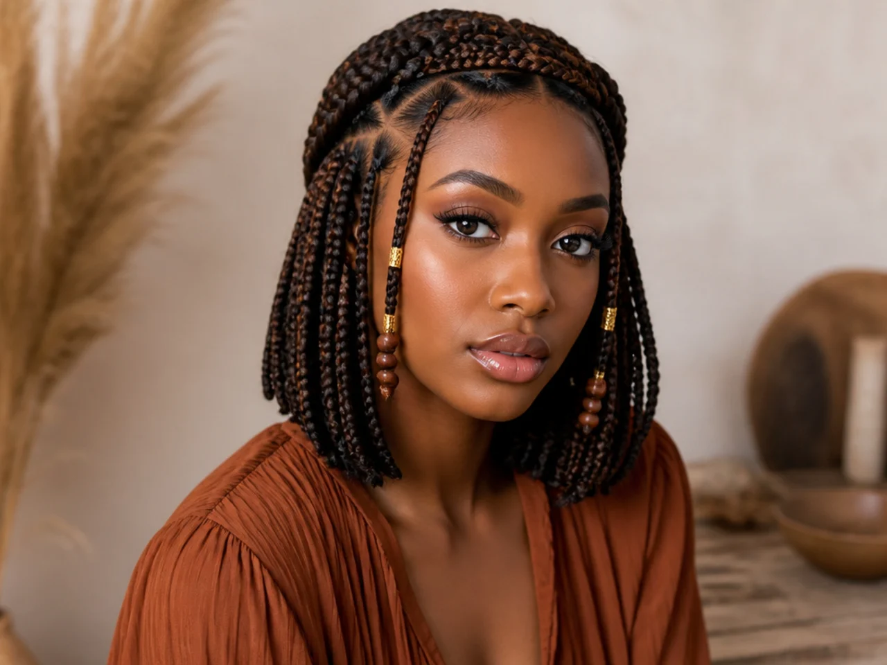 Fulani bob with the front cornrows continued as a crown