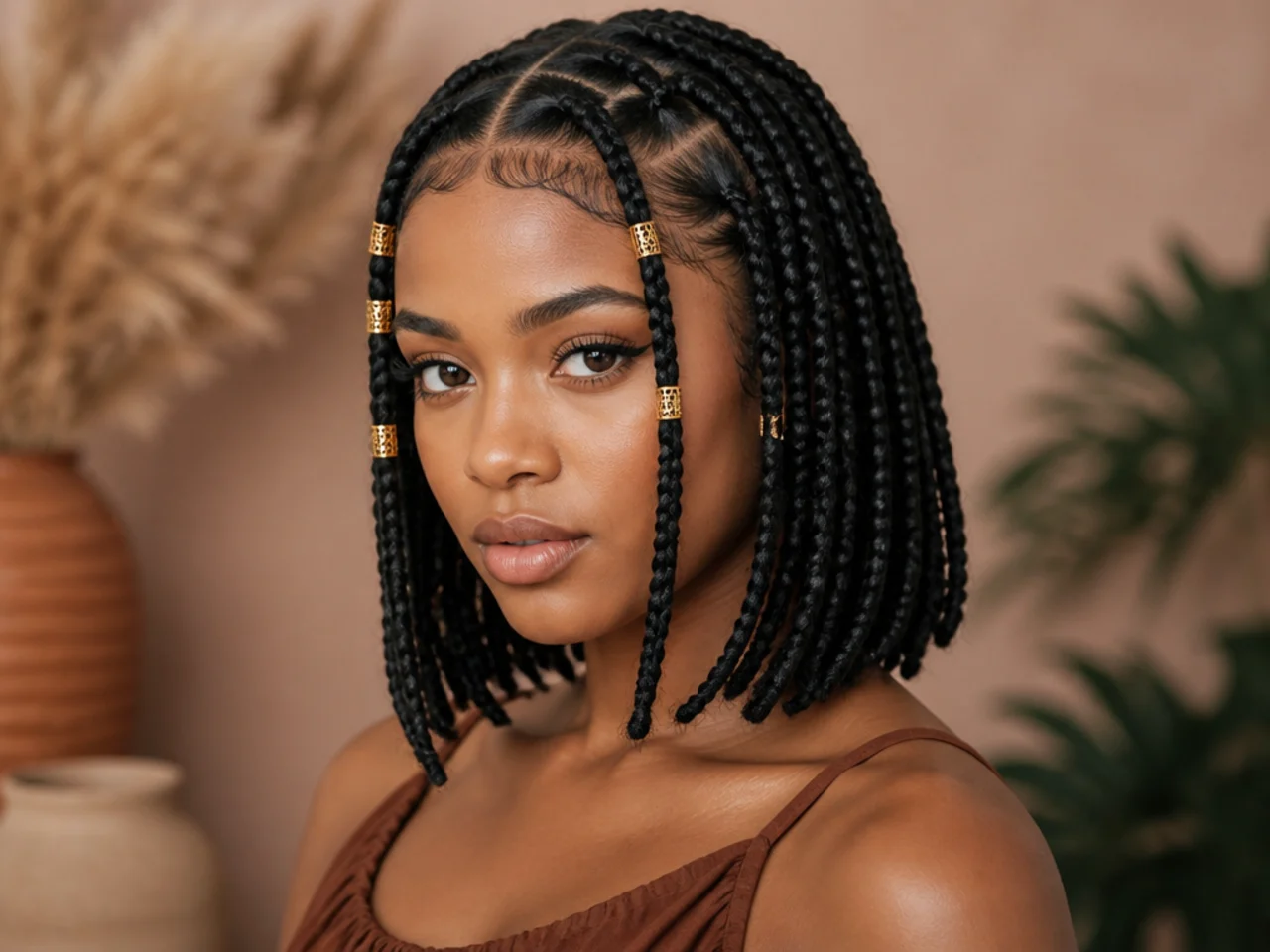 Fulani bob with gold cuffs on the front braids