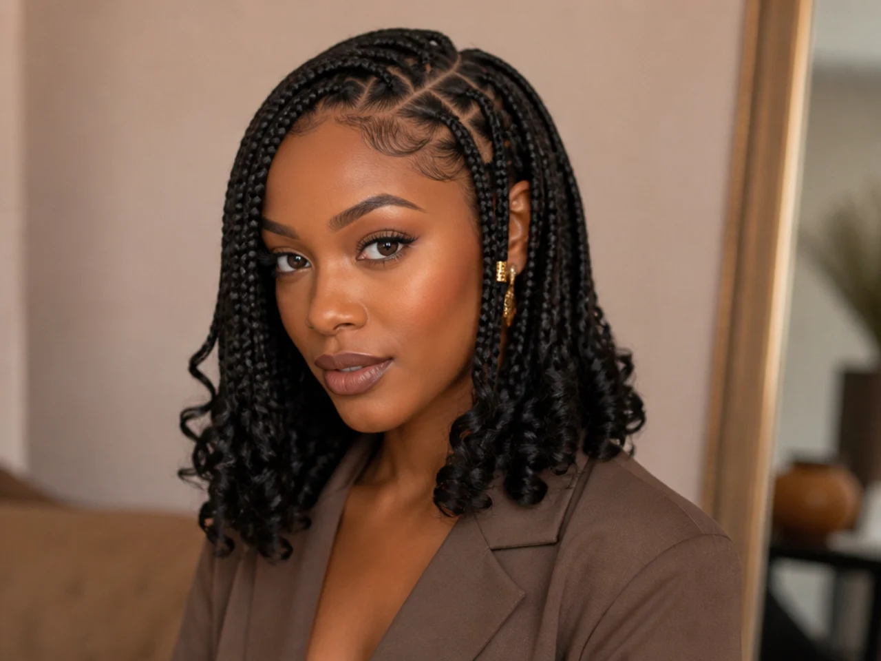 Fulani bob finished with loose curled ends