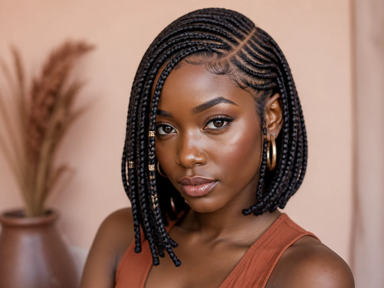 Fulani bob with a deep side parting