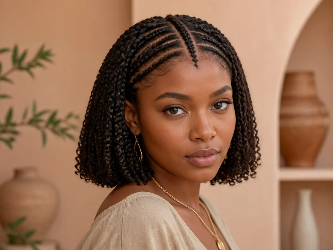 Fulani bob with three front cornrows