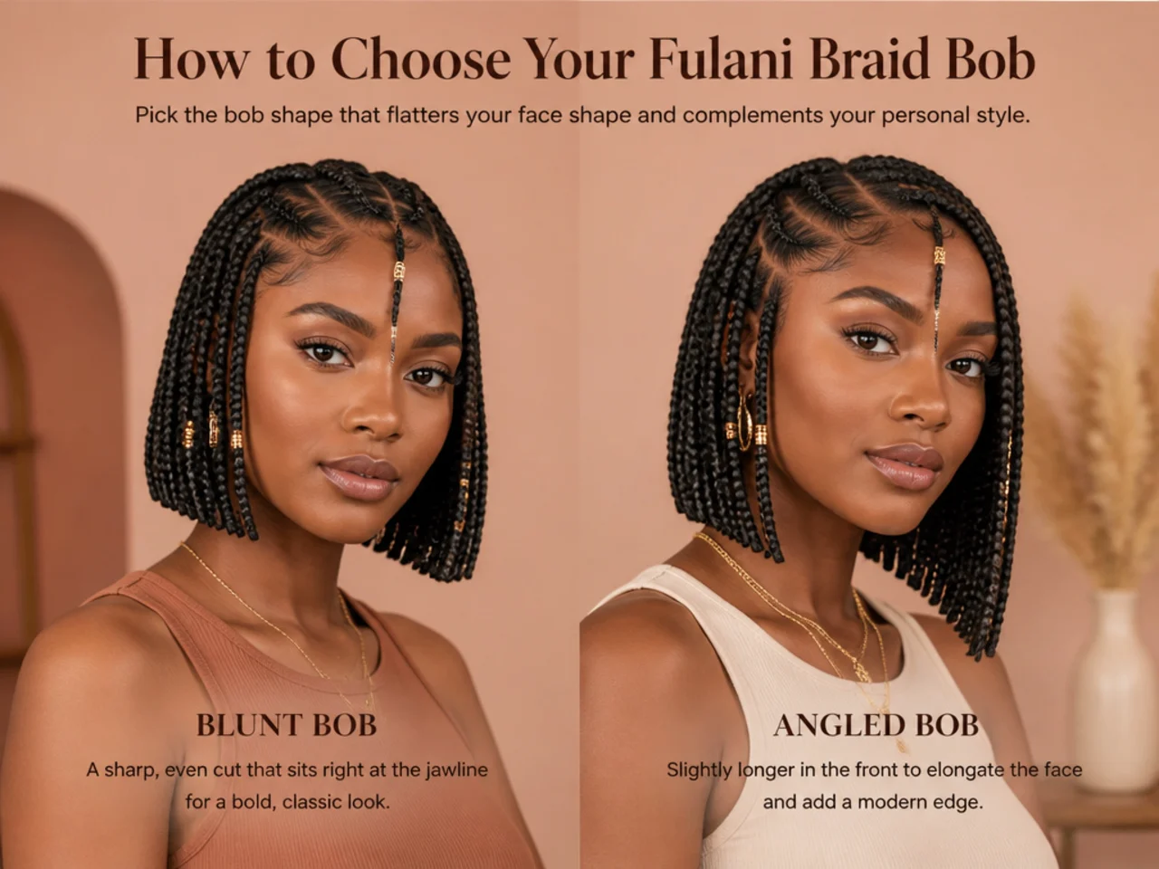 Blunt and angled Fulani bob shapes compared side by side