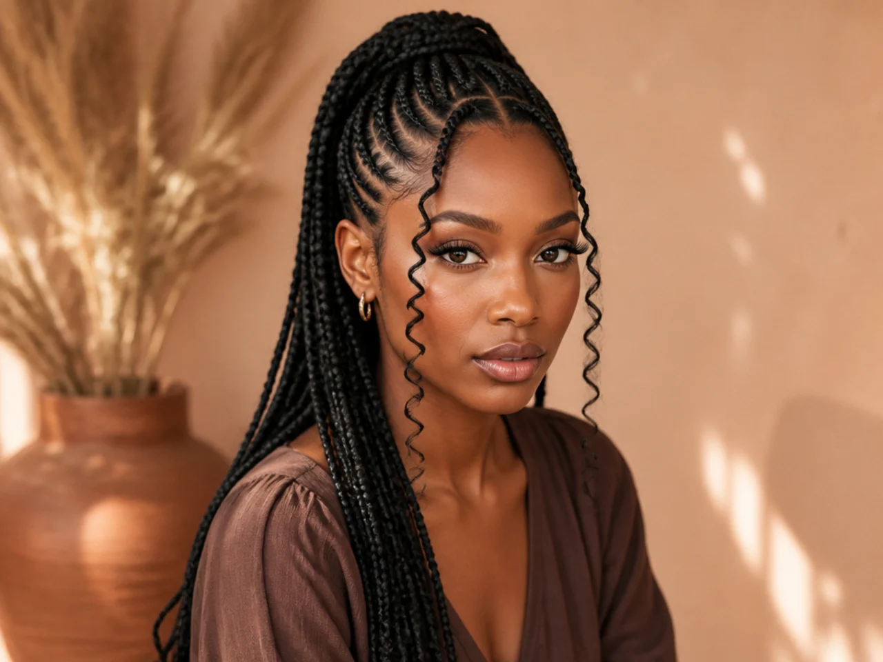 Fulani braids with curls only on the face-framing braids