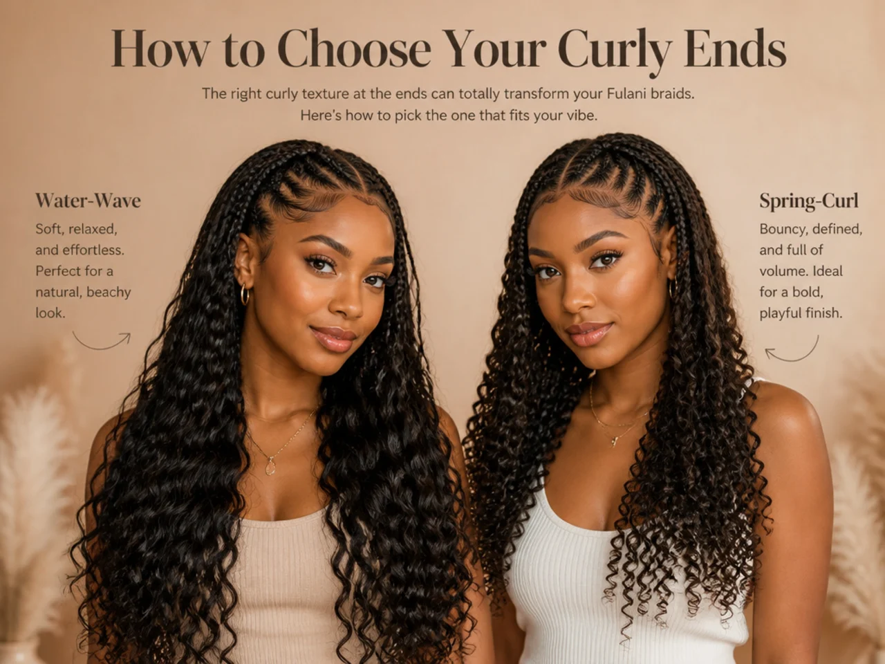 Water-wave and spring-curl braiding hair textures shown side by side