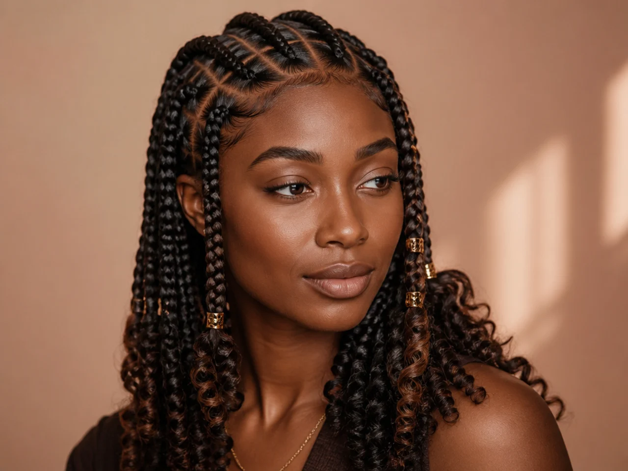 Close-up of the transition point where a braid stops and the loose curl begins